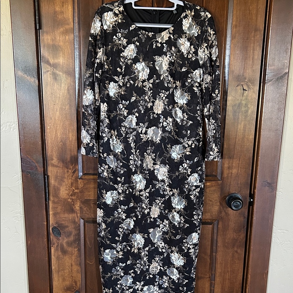 Kensie Black Floral Long Sleeve Dress